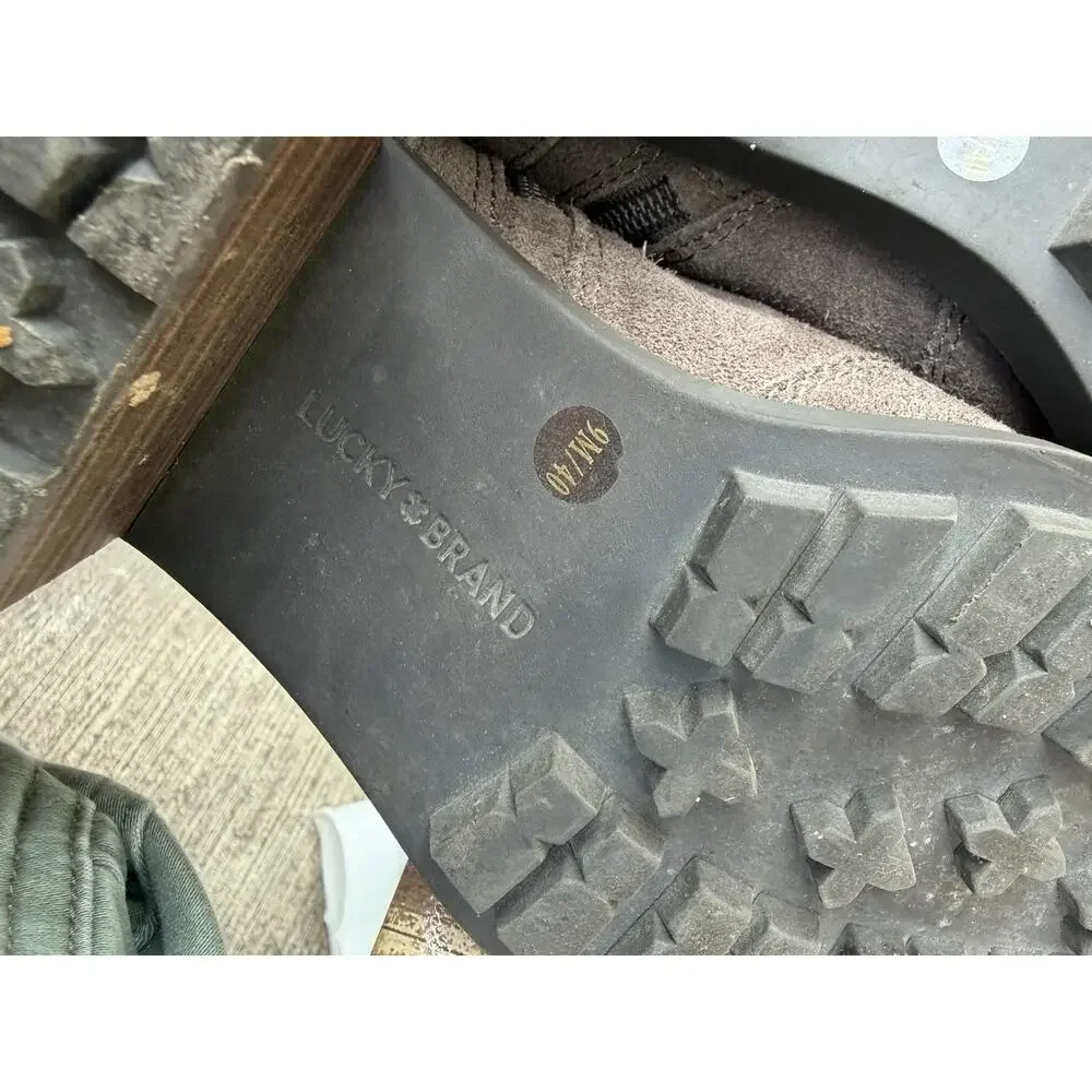 Lucky Brand Dareek Gray Suede/Black Leather Lace Up Side Zip Ankle Boots 9 - Picture 7 of 13